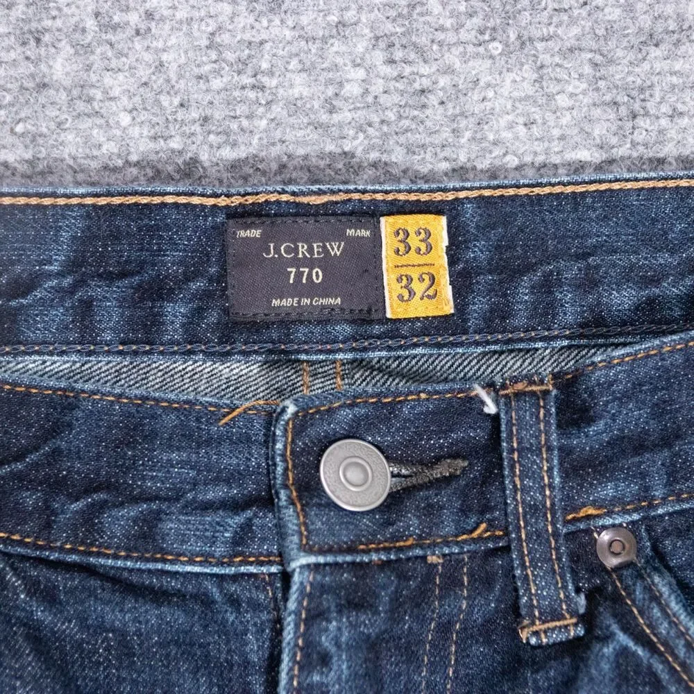 J Crew 770 Slim Straight Jeans Dark Wash Indigo Blue Denim Men's 33x32 Western